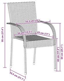 Cadeiras de exterior empilháveis 4 pcs vime PE cinzento