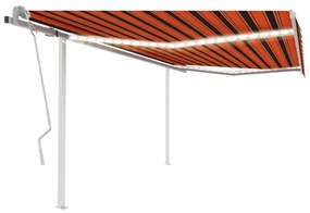 Toldo retrátil manual com luzes LED 4,5x3,5m laranja e castanho