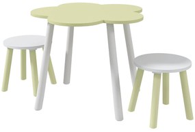 ZONEKIZ Conjunto de Mesa e 2 Cadeira para Crianças de 2-5 Anos Mesa Ø59x50 cm e Cadeiras Ø28x26 cm Verde Pastel e Branco | Aosom Portugal