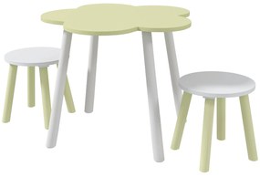 ZONEKIZ Conjunto Mesa 2 Cadeiras Crianças 2-5 Anos Mesa Ø59x50 cm Cadeiras Ø28x26 cm Estilo Moderno Verde Pastel Branco | Aosom Portugal