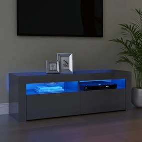 vidaXL Móvel de TV com luzes LED 120x35x40 cm cinzento brilhante