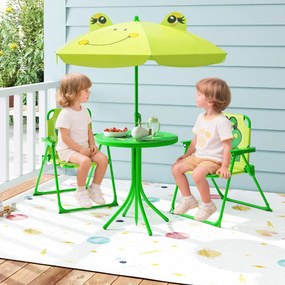 Conjunto de piquenique para Crianças 3-6 anos Mesa de atividades ao ar livre com 2 cadeiras dobráveis e guarda-sol ajustável em altura Verde claro