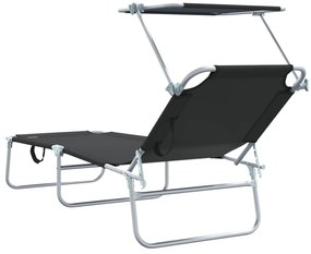 Espreguiçadeiras Dobráveis 2 pcs com Teto Preto Tecido Oxford 600D