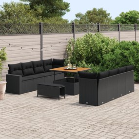 Conjunto de 11 Peças de Sofá de Jardim vidaXL com Almofadas Preto Ratt