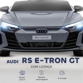 Carro Elétrico AUDI RS E-Tron GT 12V com 2 Motores Faróis LED Buzina Música USB 3-5km/h 103x58x41 cm Cinzento