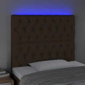 Cabeceira de cama c/ luzes LED tecido 90x7x118/128 cm castanho