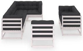 8 pcs conjunto lounge de jardim c/ almofadões pinho maciço