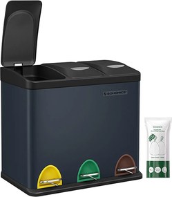 Caixote do lixo para cozinha, 3 x 8 L, pequena capacidade verde-cinzento-preto