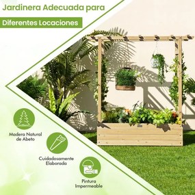 Floreira elevada com treliça para plantas em arco Furos de drenagem 100 x 44 x 113,5 cm Natural