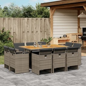 vidaXL 11 pcs conjunto jantar p/ jardim c/ almofadões vime PE cinzento