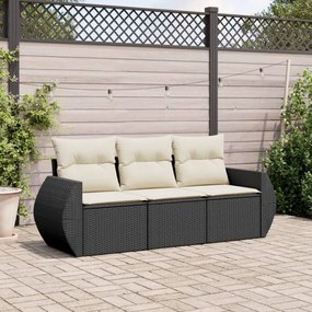 vidaXL 3 pcs conjunto sofás de jardim com almofadões vime PE preto