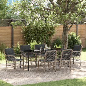 vidaXL Conjunto de Jantar de Jardim com Almofadas Cinza-Claro de Rattan Poliéster
