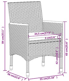 5 pcs conjunto de jantar para jardim vime PE cinzento