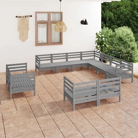 11 pcs conjunto lounge de jardim pinho maciço cinzento