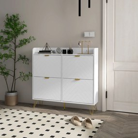 Sapateira, Armário para sapatos com 4 portas basculantes, com prateleira ajustável, 106 x 24 x 102 cm, branco