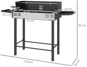 Grelhador a Carvão  Portátil 118x32x90 cm com Espeto Giratório Ajustável em Altura com 3 Níveis Preto