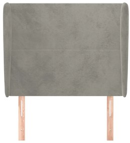 Cabeceira de cama c/ abas veludo 83x23x118/128cm cinzento-claro