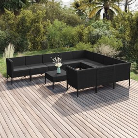 vidaXL 11 pcs conjunto lounge de jardim c/ almofadões vime PE preto