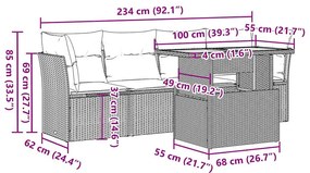 5 pcs conjunto de sofás p/ jardim com almofadões vime PE bege