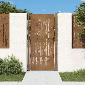 vidaXL Portão de jardim 100x200 cm Aço Corten Design Bambu
