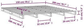 Cama de paletes king 150x200 cm pinho maciço castanho mel