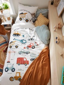 Conjunto capa de edredon + fronha de almofada para criança, Obras em Curso branco claro liso com motivo