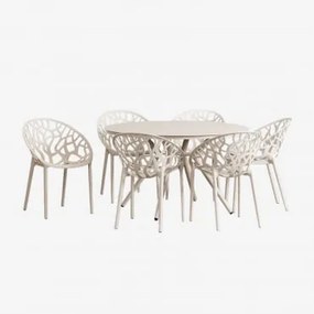 Conjunto De Mesa Redonda De Alumínio Valerie (ø126 Cm) E Cadeiras De Jardim 6 Ores Tapioca Bege - Sklum