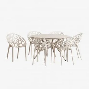 Conjunto De Mesa Redonda Ø125 Cm Em Alumínio Valerie E 6 Cadeiras De Jardim Ores Tapioca Bege - Sklum