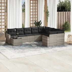 vidaXL 10 pcs conj. sofás jardim com almofadões vime PE cinzento-claro
