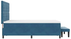 Cama Box Spring com Colchão e Banco Azul Escuro 140x190 cm Veludo
