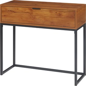 Mesa de consola, com gaveta e pés em aço, para sala de estar, hall de entrada, corredor, 80 x 30 x 76 cm, castanho