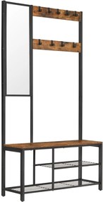 Cabideiro VASAGLE, Móvel de Corredor com Ganchos, Espelho, Sapateira e Prateleiras, 36 x 98 x 185 cm, para Corredor, Quarto e Sala de Estar, Marrom Rústico e Preto HSR050B01V1
