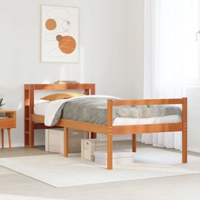 vidaXL Estrutura cama c/ cabeceira 75x190 cm pinho maciço castanho-mel