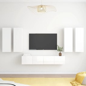 6 pcs conjunto de móveis de TV contraplacado branco brilhante