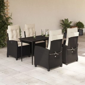 5 pcs conjunto de jantar p/ jardim c/ almofadões vime PE preto