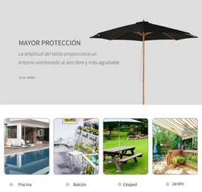 Chapéu de Sol de Jardim Ø300x250cm com Sistema de Polia Teto Ventilado