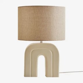 Candeeiro De Mesa Em Linho Alamani Gardénia Branco - Sklum