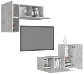 4 pcs conjunto de móveis de TV contraplacado cinzento cimento