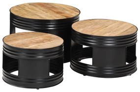 Mesas de bar formato de tambor 3 pcs mangueira áspera maciça