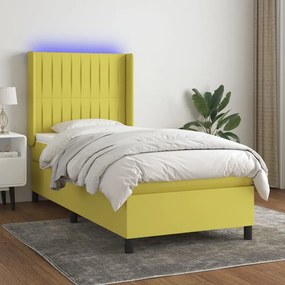 vidaXL Cama box spring c/ colchão e LED 90x190 cm tecido verde
