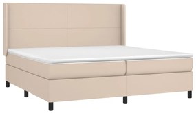 Cama box spring c/colchão/LED 200x200cm couro artif. cappuccino