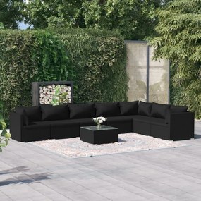 vidaXL 8 pcs conjunto lounge de jardim c/ almofadões vime PE preto