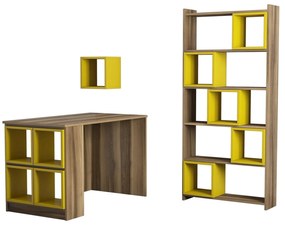 Secretária de Estudo e Estante Box – Nogueira e Amarelo – Secretária:
