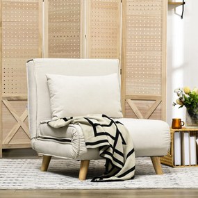 Sofá Cama Individual Poltrona Cama Dobrável Estofada em Linho Sintético com Encosto Ajustável em 6 Posições 72x78x79 cm Creme