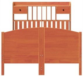 Cama c/ estante sem colchão 120x190cm pinho maciço castanho-mel