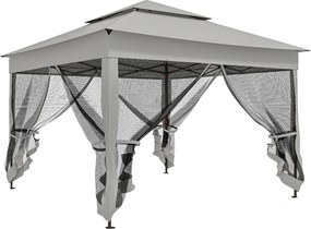 Outsunny Tenda Dobrável Exterior 325x325x270 cm Tenda de Jardim com Teto Duplo Rede Mosquiteira Amovível e Bolsa de Transporte Cinzento | AOSOM Portugal