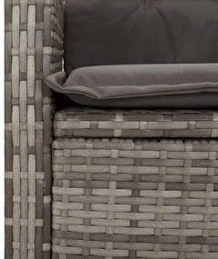 3 pcs conjunto de jantar p/ jardim c/ almofadões vime PE cinza