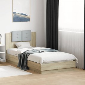 Estrutura cama c/ cabeceira/luzes LED 75x190 cm carvalho sonoma