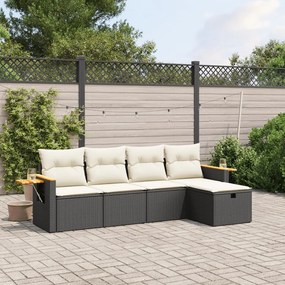 vidaXL 5 pcs conjunto sofás de jardim com almofadões vime PE preto