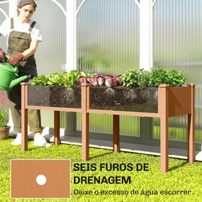 Floreira Elevada de Madeira 184x59x76,5 cm com 6 Orifícios de Drenagem para Cultivo Plantas Flores Castanho